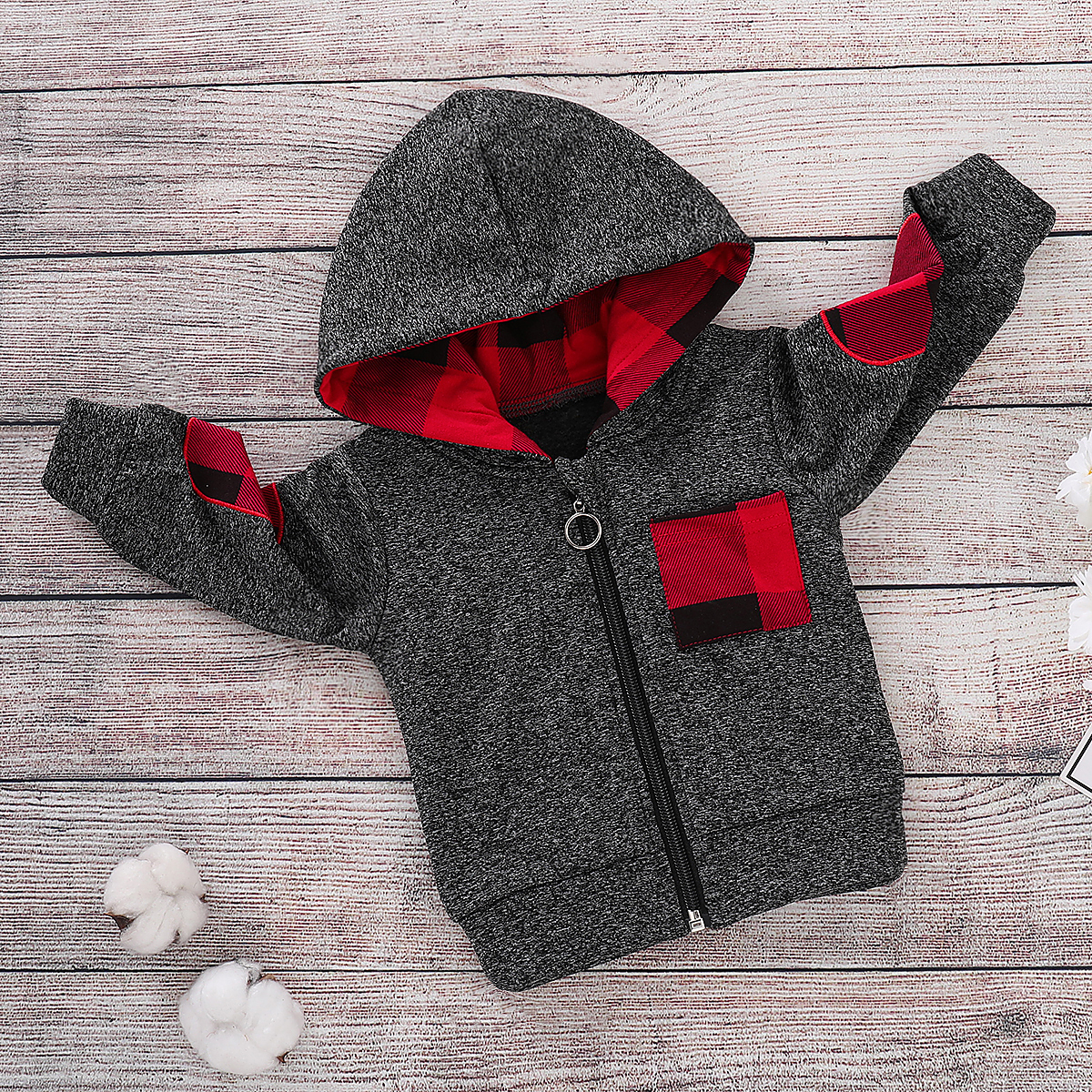 

Trendy Plaid Splice Long-sleeve Hoodies for Baby