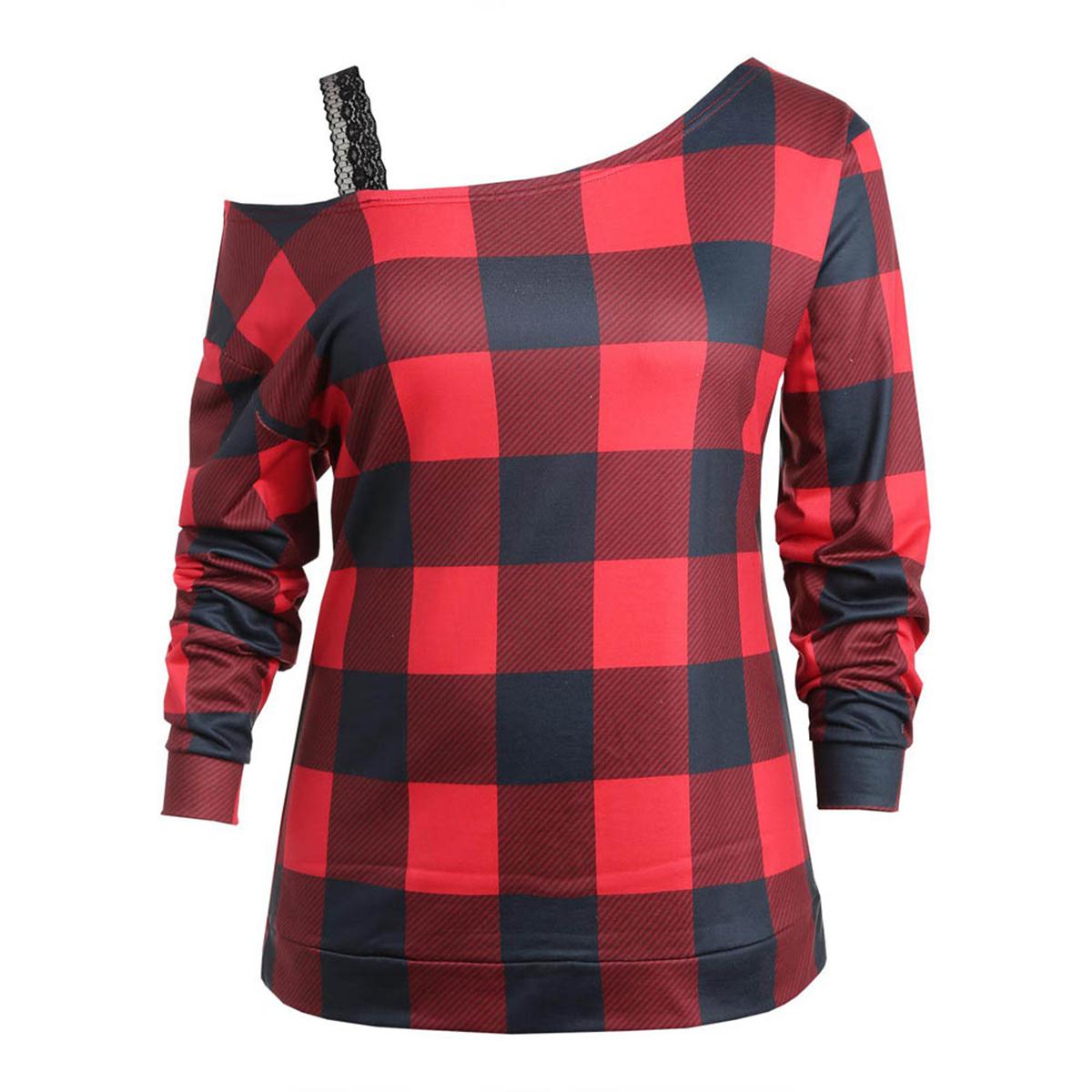 

Sassy Plaid One Shoulder Long-sleeve Top
