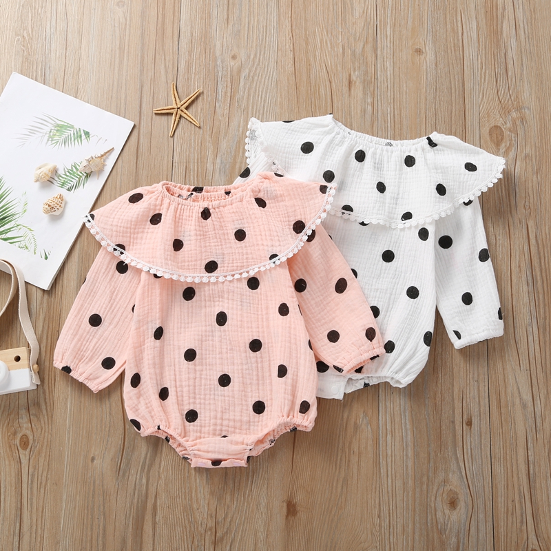 

Baby Girl Polka Dots Ruffle Collar Long-sleeve Romper