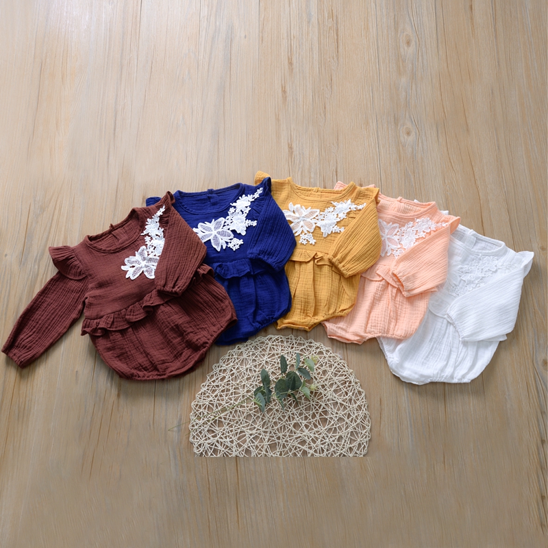 

Baby Girl Solid Lace Design Long-sleeve Romper