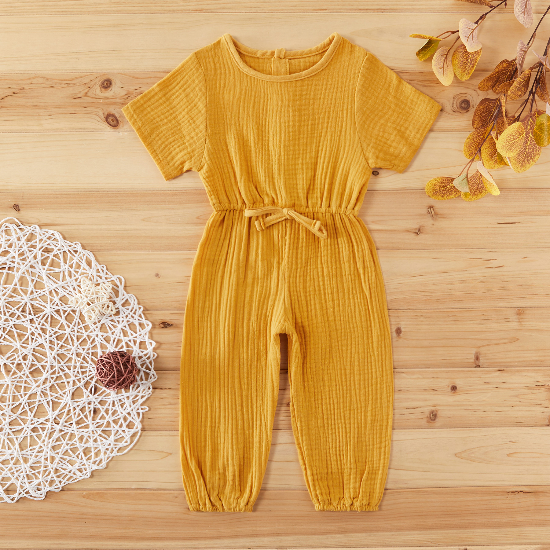 

Baby / Toddler Girl Casual Solid Button Decor Jumpsuits
