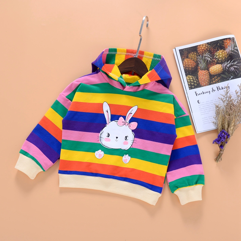 

Baby / Toddler Rabbit Rainbow Striped Long-sleeve Hooded Pullover
