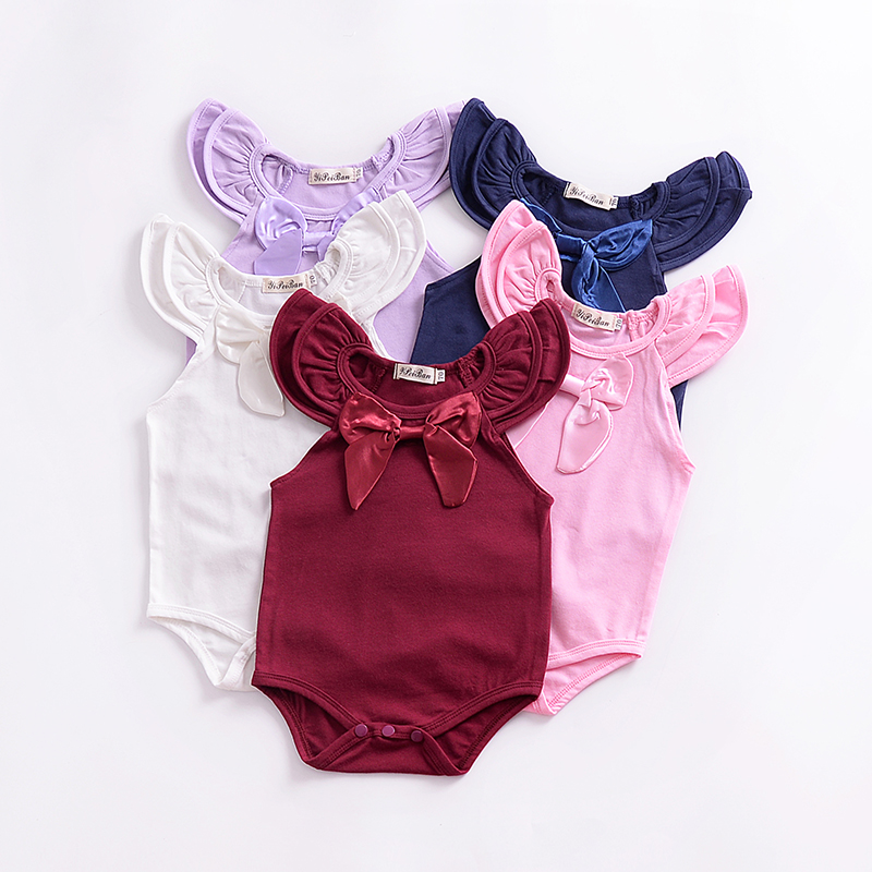 

Baby Solid Bowknot Romper