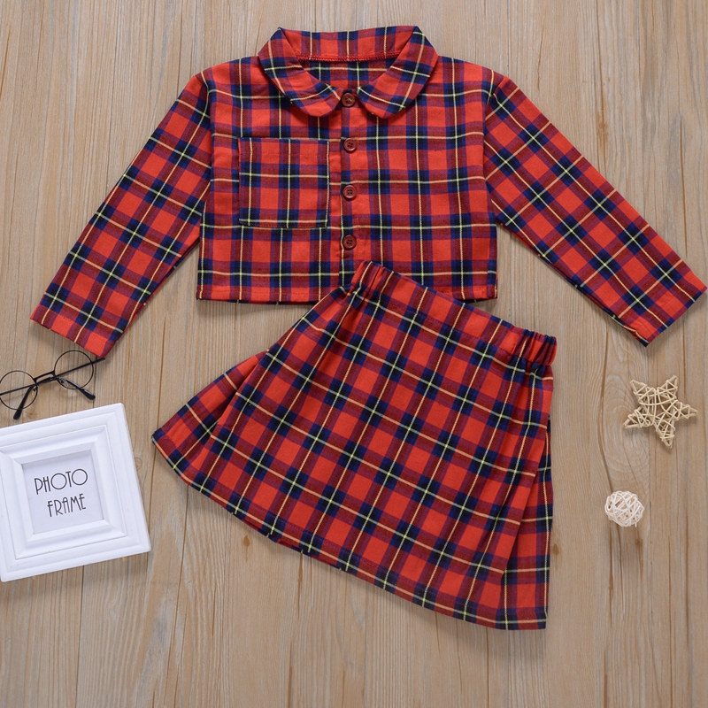 

2-piece Baby / Toddler Girl Plaid Shirt and Skirt Set