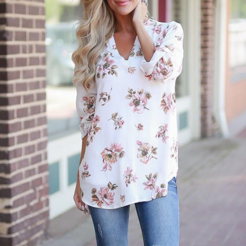 

Fashionable Floral Long-sleeve Tee