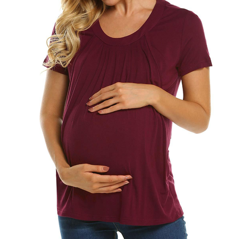

Trendy Pleated Solid Nursing Tee
