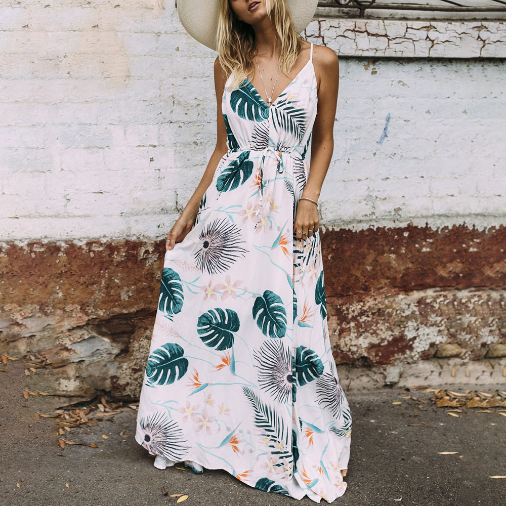 

Elegant Leaf Design Strap Maxi Dress