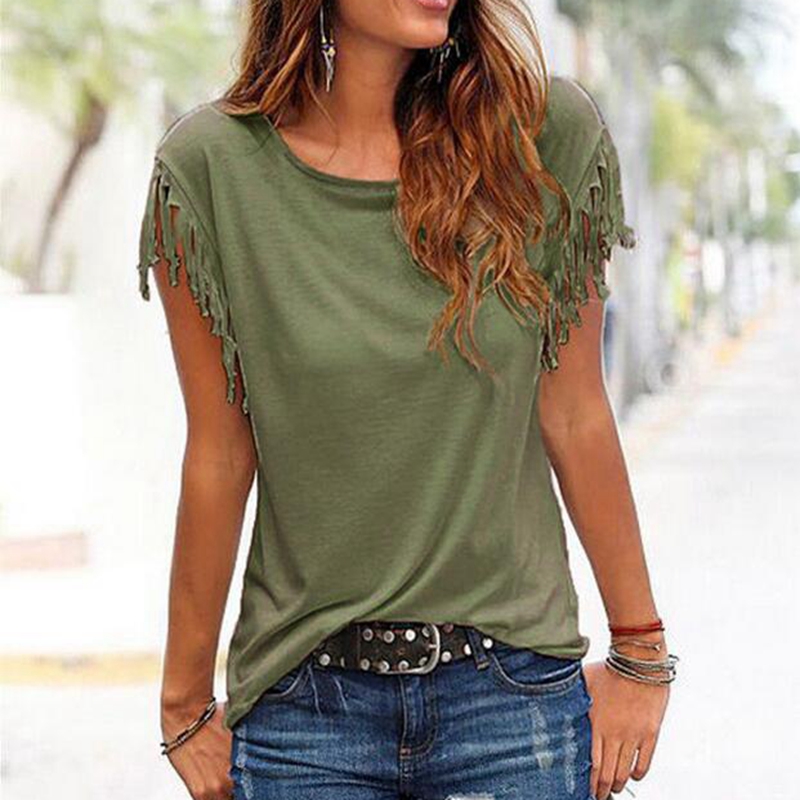 

Solid Tasseled Plus-size Short-sleeve Tee