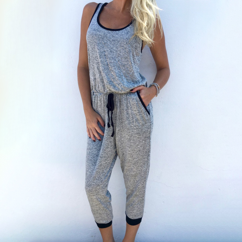 

Casual Sleeveless Tie-up Pocket Design Jumpsuit