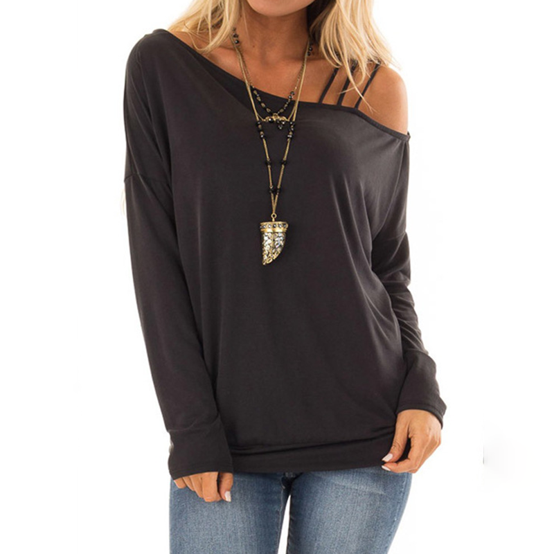 

Sassy Solid Open Shoulder Long-sleeve Top
