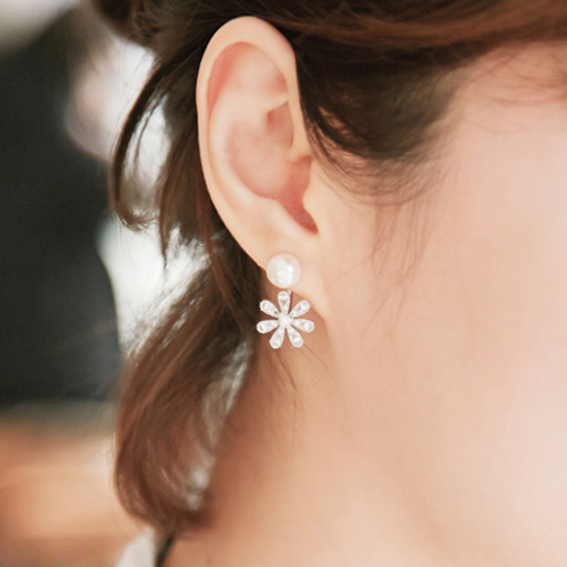 

1-pair Pearl Stud Flower Drop Earrings
