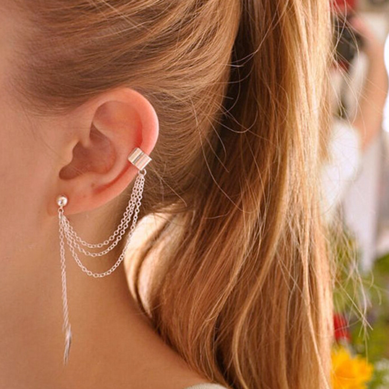 

Trendy Leaf Design Tassel Ear Clip