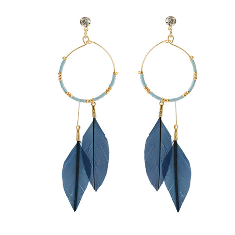 

Trendy Beaded Feather Earrings
