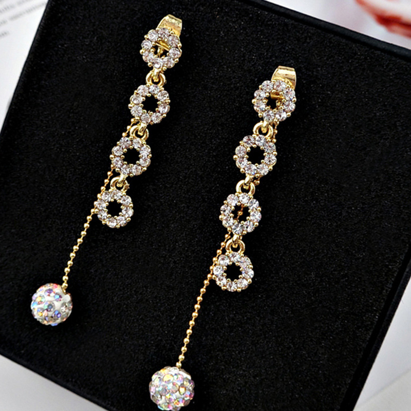 

Trendy Long Tasseled Rhinestone Earrings