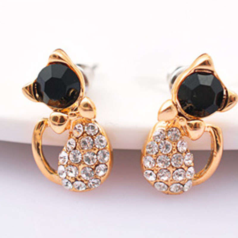 

Little Cat Design Rhinestone Earrings