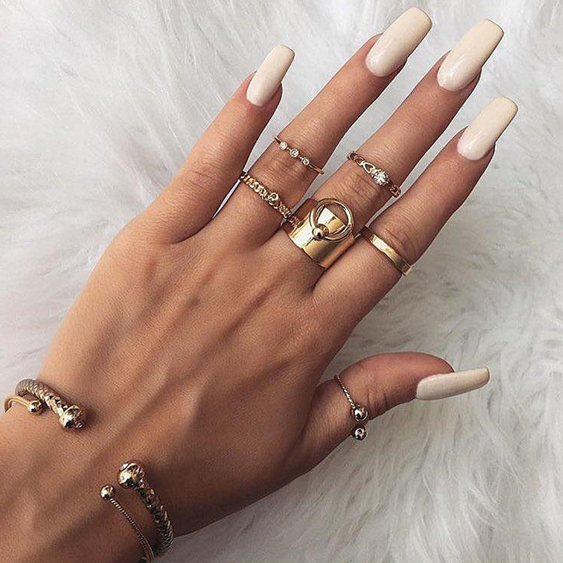 

6 Pcs Gold Rhinestone Rings Set