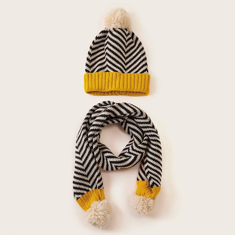 

2-piece Pompon Colorblock Hat and Scarf
