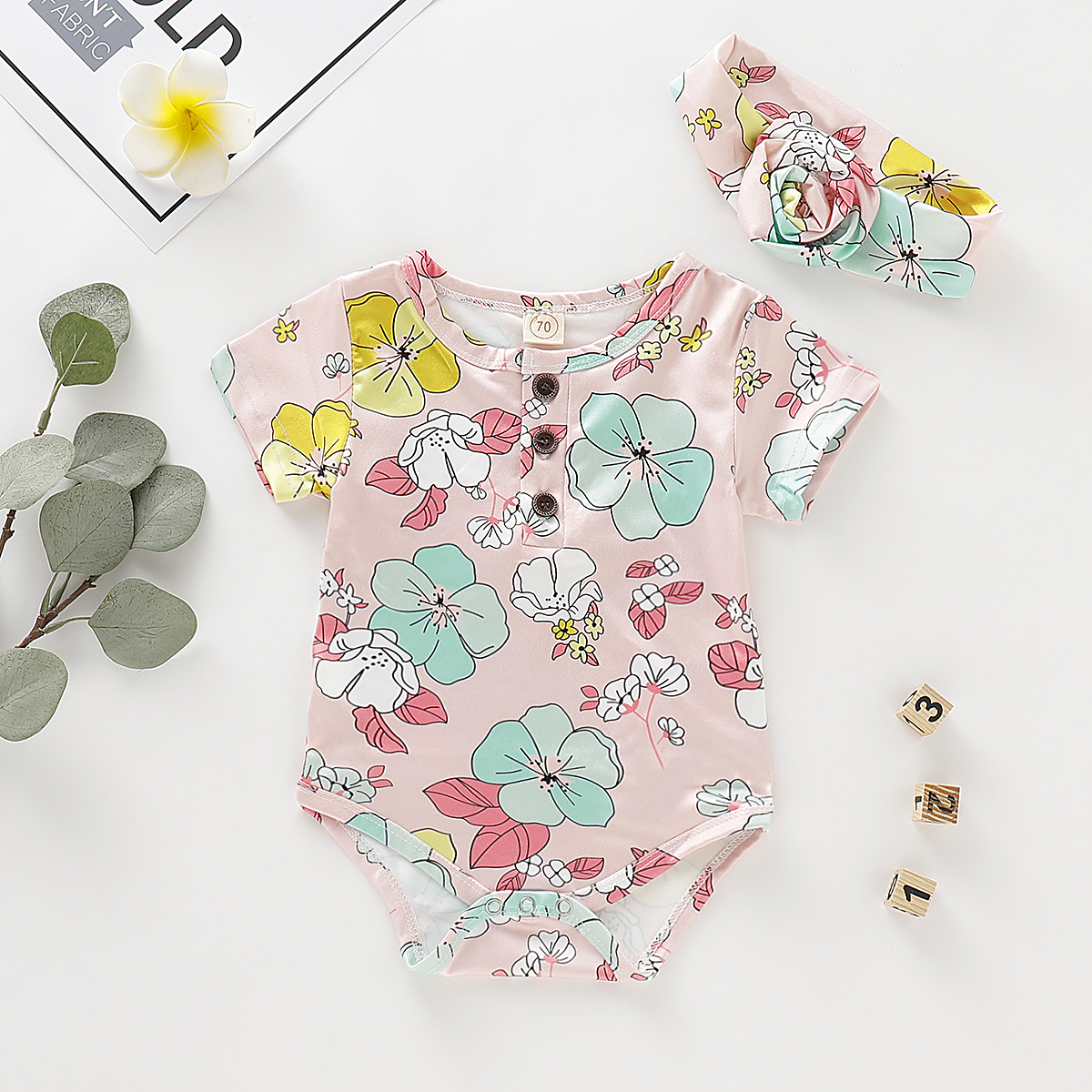 

2-piece Baby/Toddler Girl's Flower Patterned Bodysuit and Bow Headband