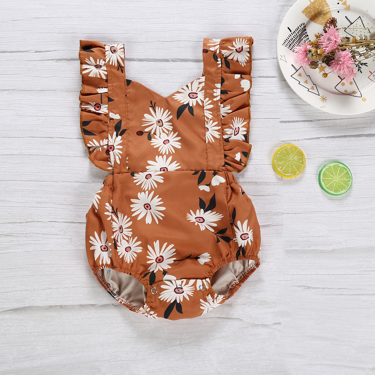 

Baby Ruffled Daisy Backless Bodysuit