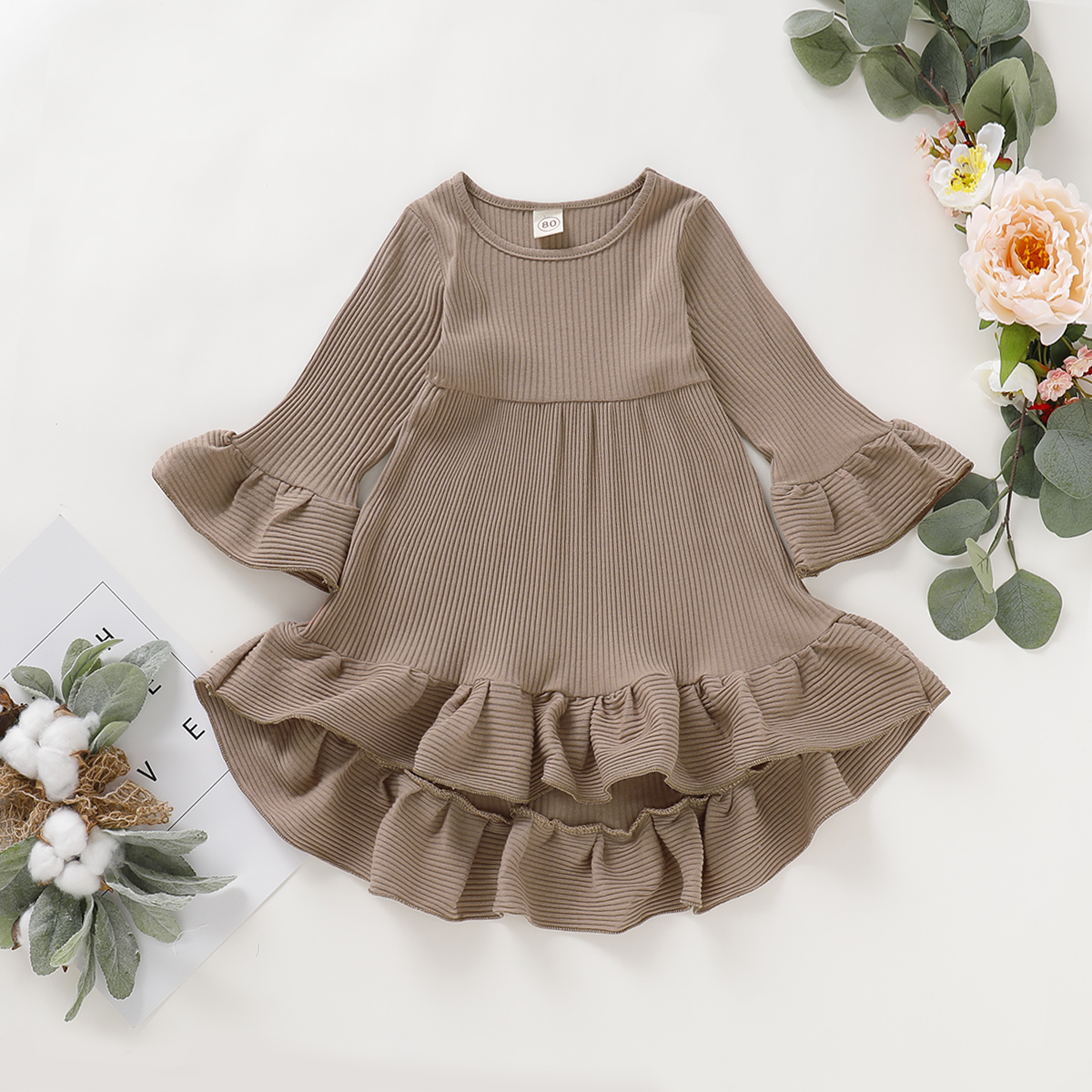 

Baby / Toddler Girl Solid Stripe Style Long-sleeve Dress