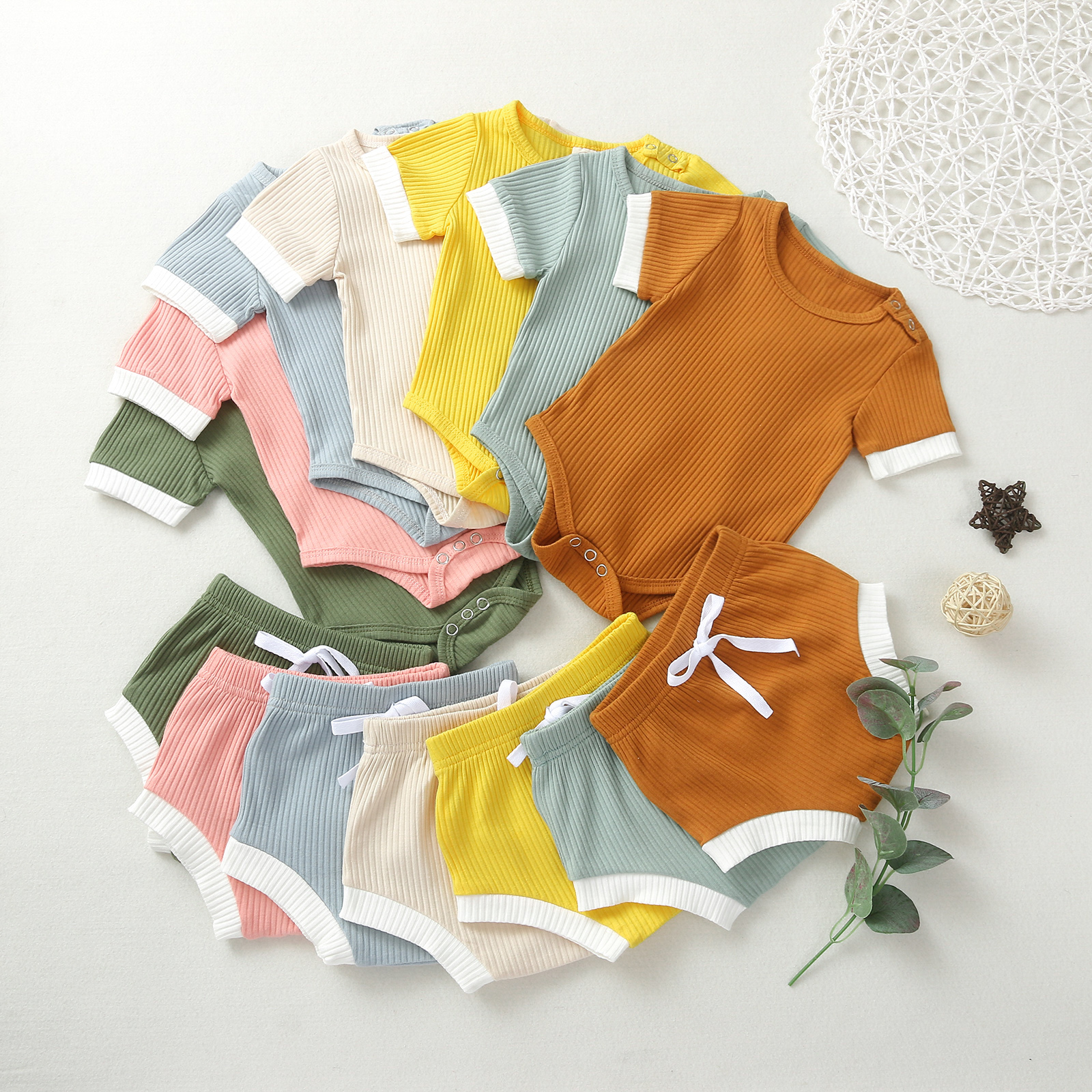 

2pcs Baby Short-sleeve Cotton Unisex casual Baby's Sets