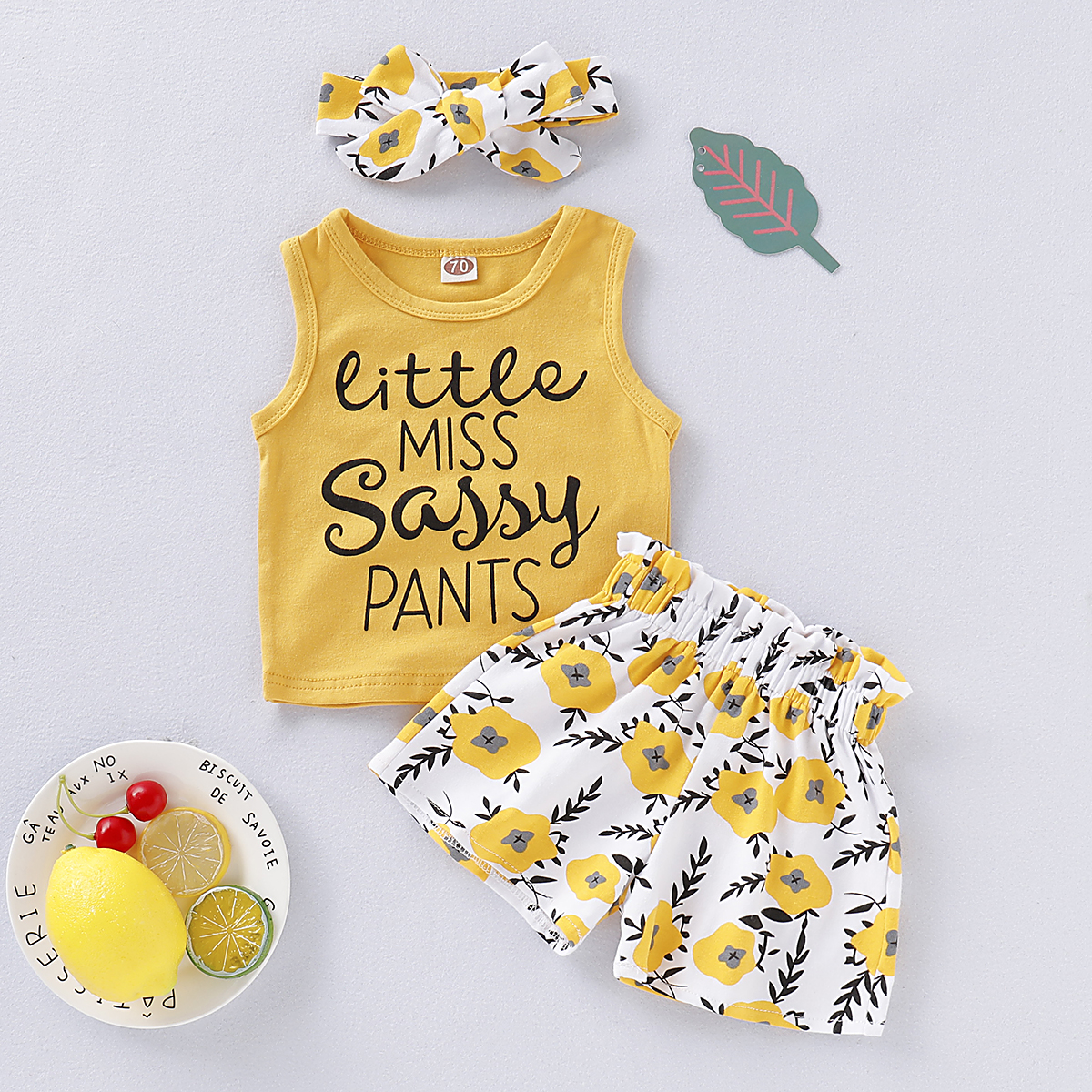 

Baby Girl Letter Print Top and Floral Print Shorts with Bow Headband Set