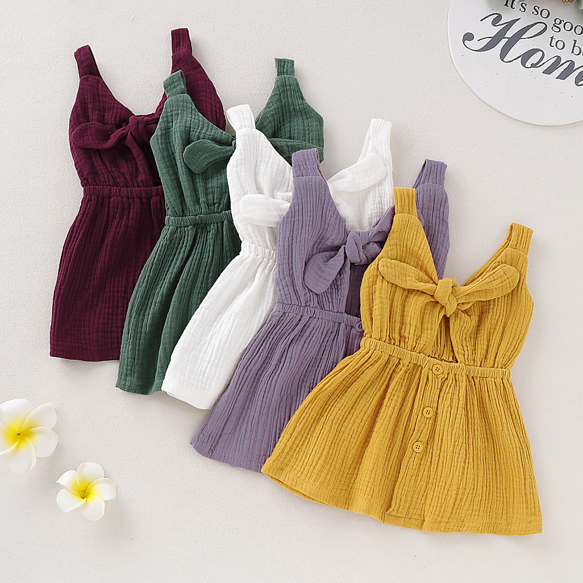 

Baby / Toddler Solid Bowknot Decor Backless Dress