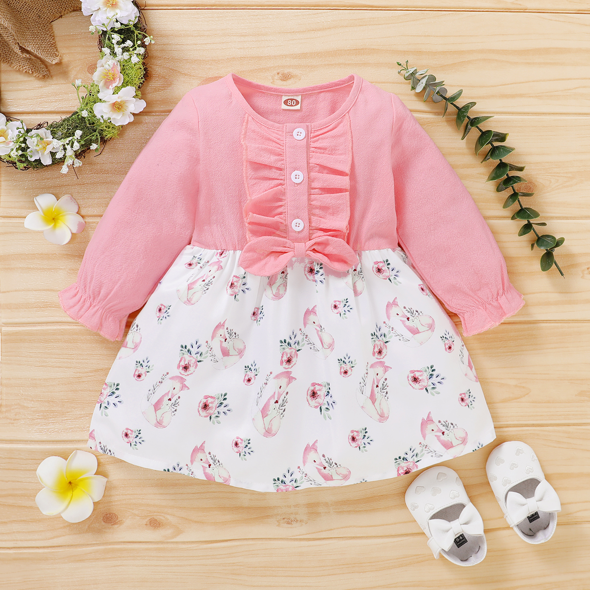 

Cute Sweet NEW Newborn Infant Baby Girls Kids Winter Dress Long Sleeve Floral Cotton Bow Dress Outfits