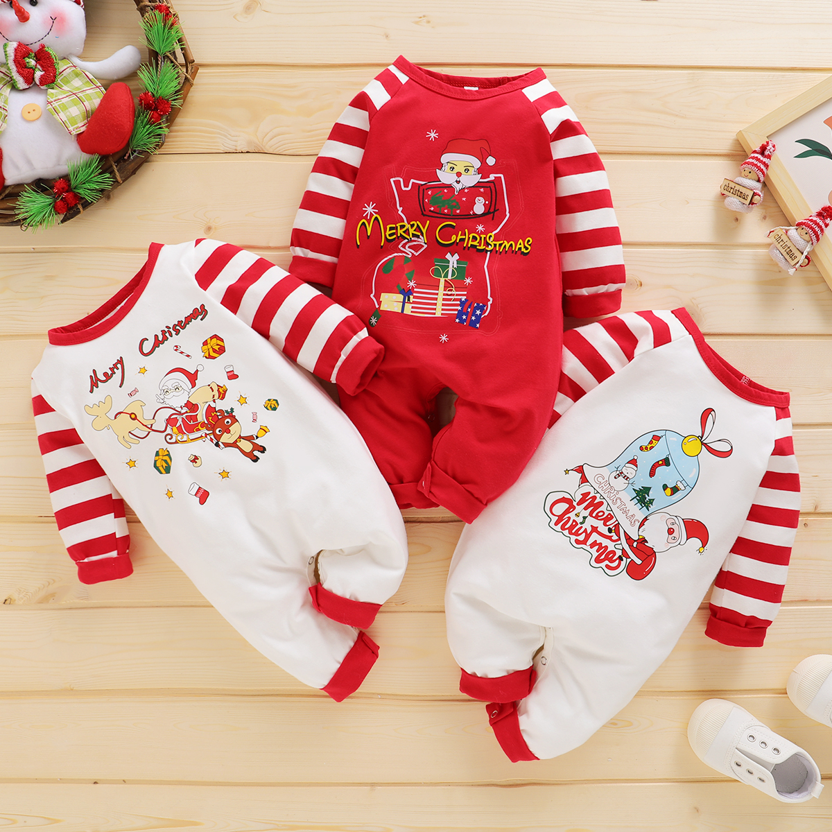 

Baby Christmas Santa Striped Jumpsuit