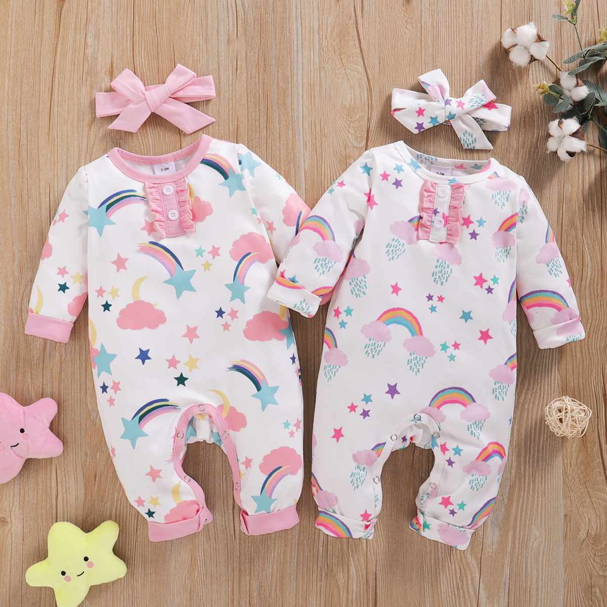 

2-piece Baby Rainbow Cloud Jumpsuit and Headband Set