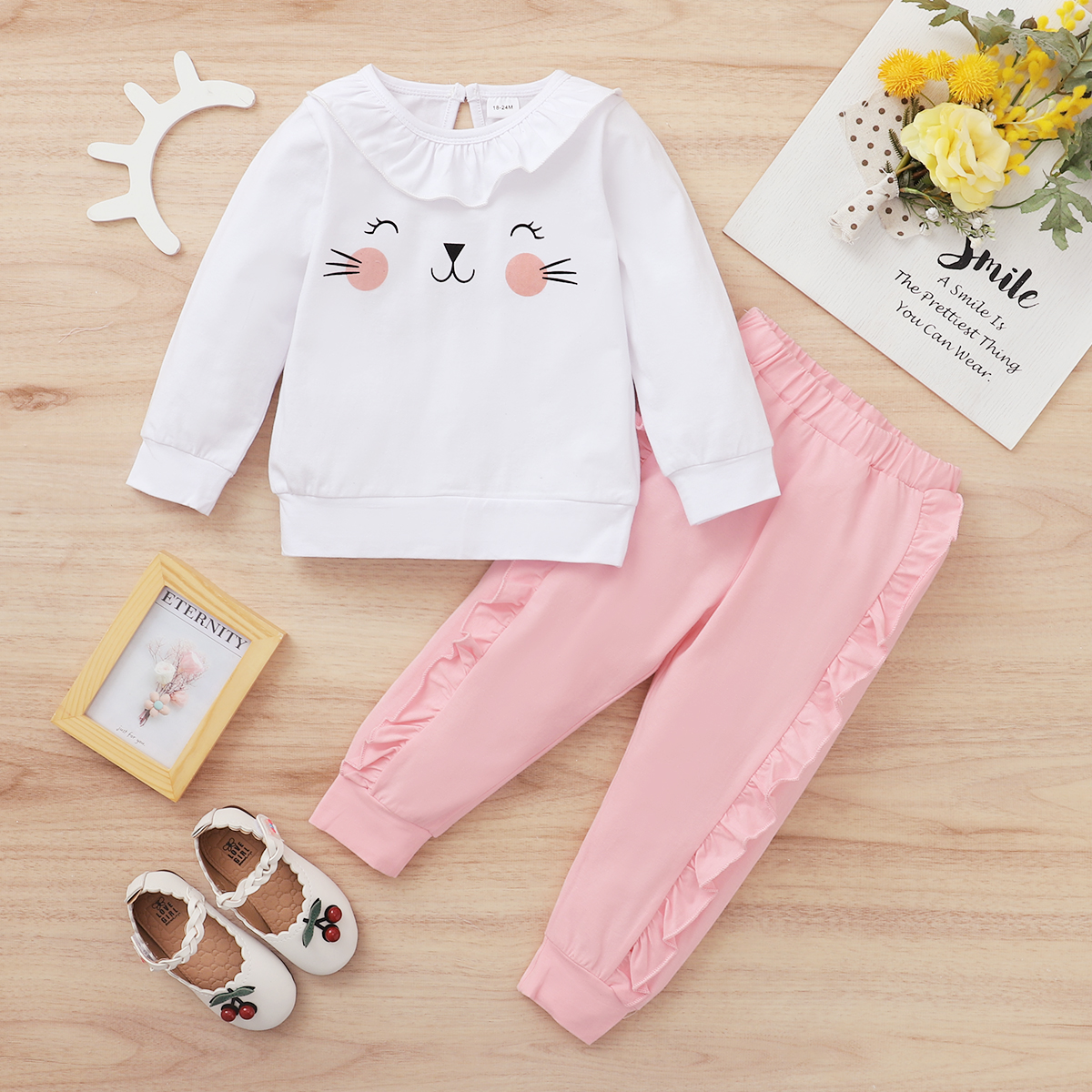 

2-piece Baby / Toddler Cat Ruffled Top and Pants Set