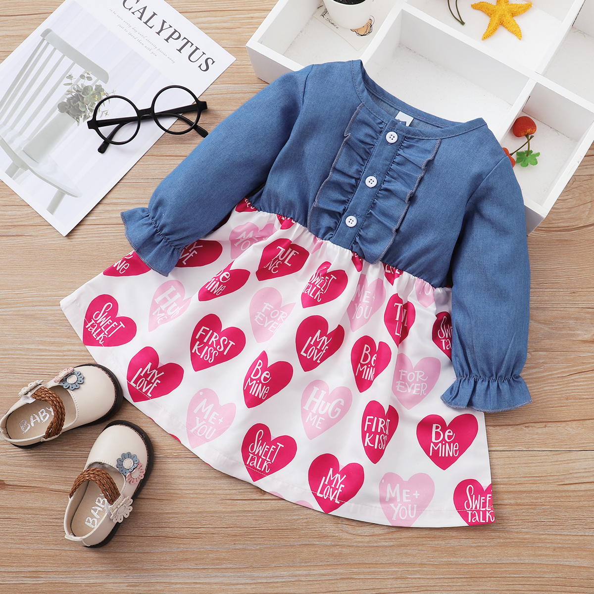 

Baby Girl Heart-shaped Sweet Dress Cotton Fashion Long Sleeve Infant Clothing Outfits