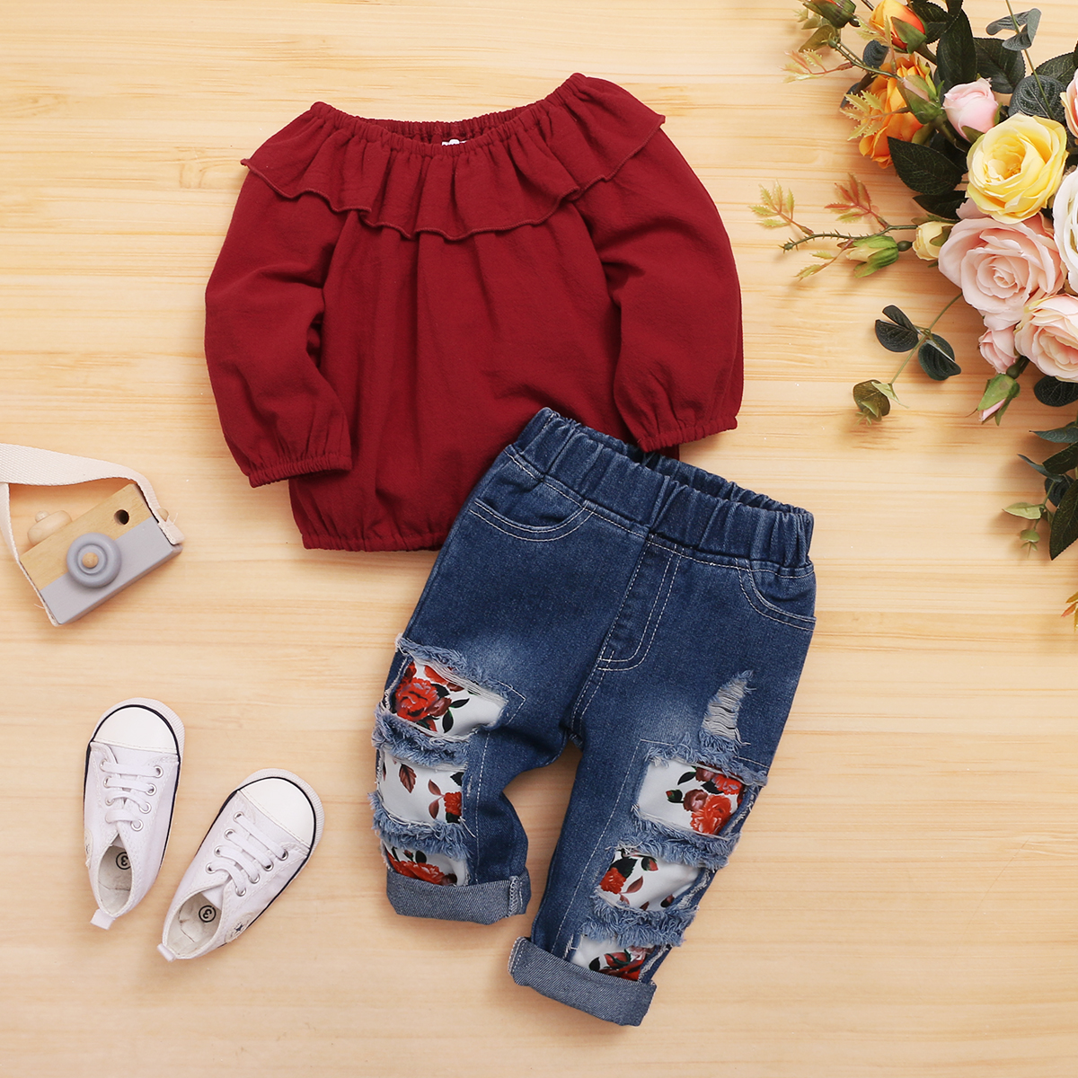 

2pcs Baby Girl Long-sleeve Cotton Sweet Floral Baby's Sets