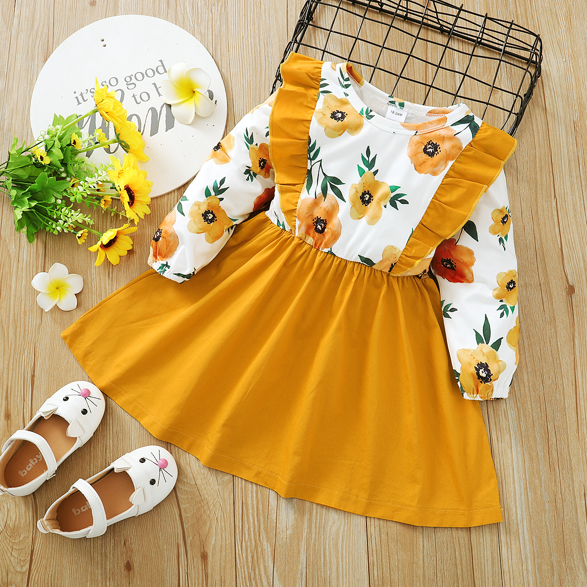 

Baby / Toddler Floral Ruffled Splice Dress