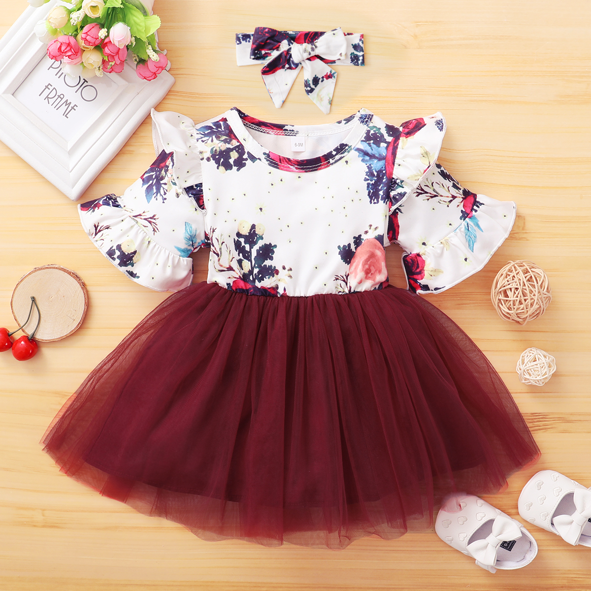 

2pcs Baby Girl Short-sleeve Floral Sweet Dress
