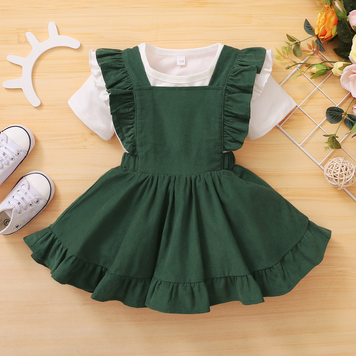 

2-piece Baby/Toddler Girl Solid Ruffled Top and Dress Set