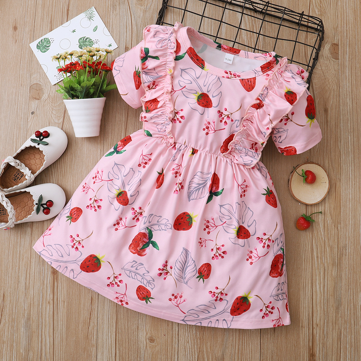 

1pc Summer Short-sleeve Baby Girl Strawberry Sweet Dress