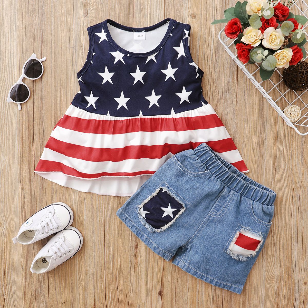 

2pcs Baby Girl Party Sleeveless Cotton Cowboy Baby's Sets