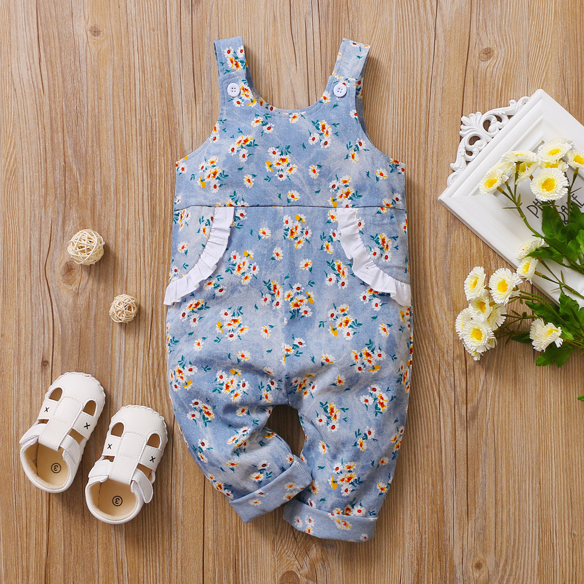 

Baby Girl straight Beautiful Fashionable Floral Print Overalls Cotton Baby Clothes