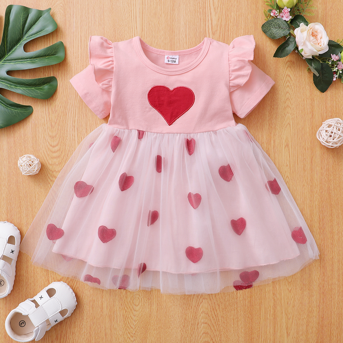 

1pc Baby Girl Short-sleeve Cotton Heart-shaped Sweet Dress