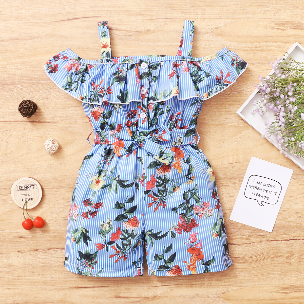 

1pc Toddler Girl Sling Off Shoulder Floral Jumpsuits