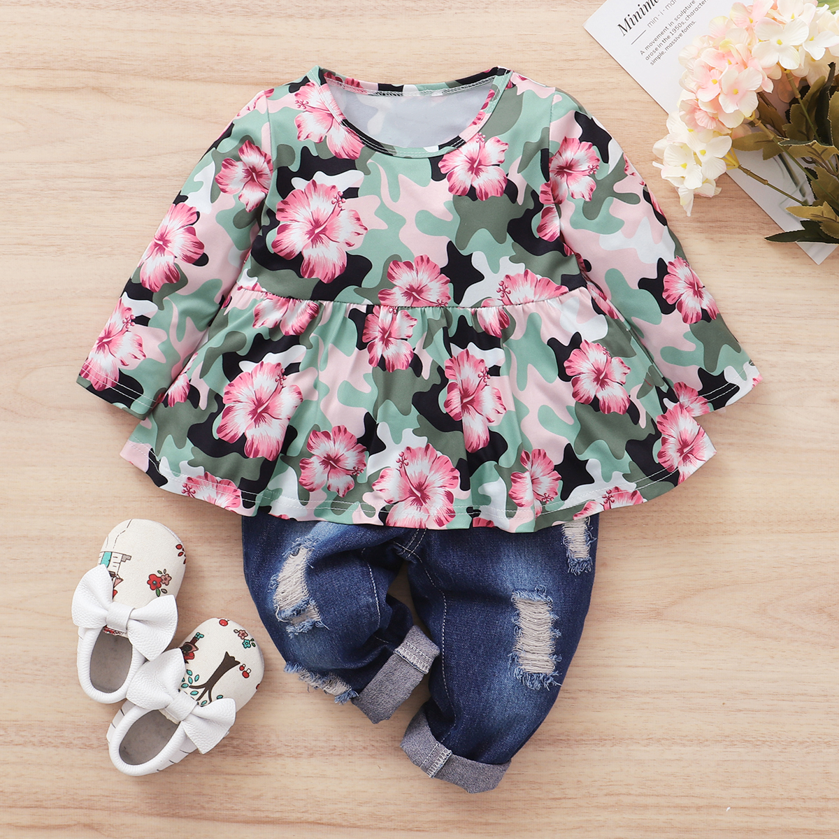 

2pcs Baby Girl Sweet Floral Long-sleeve Cotton Baby's Sets