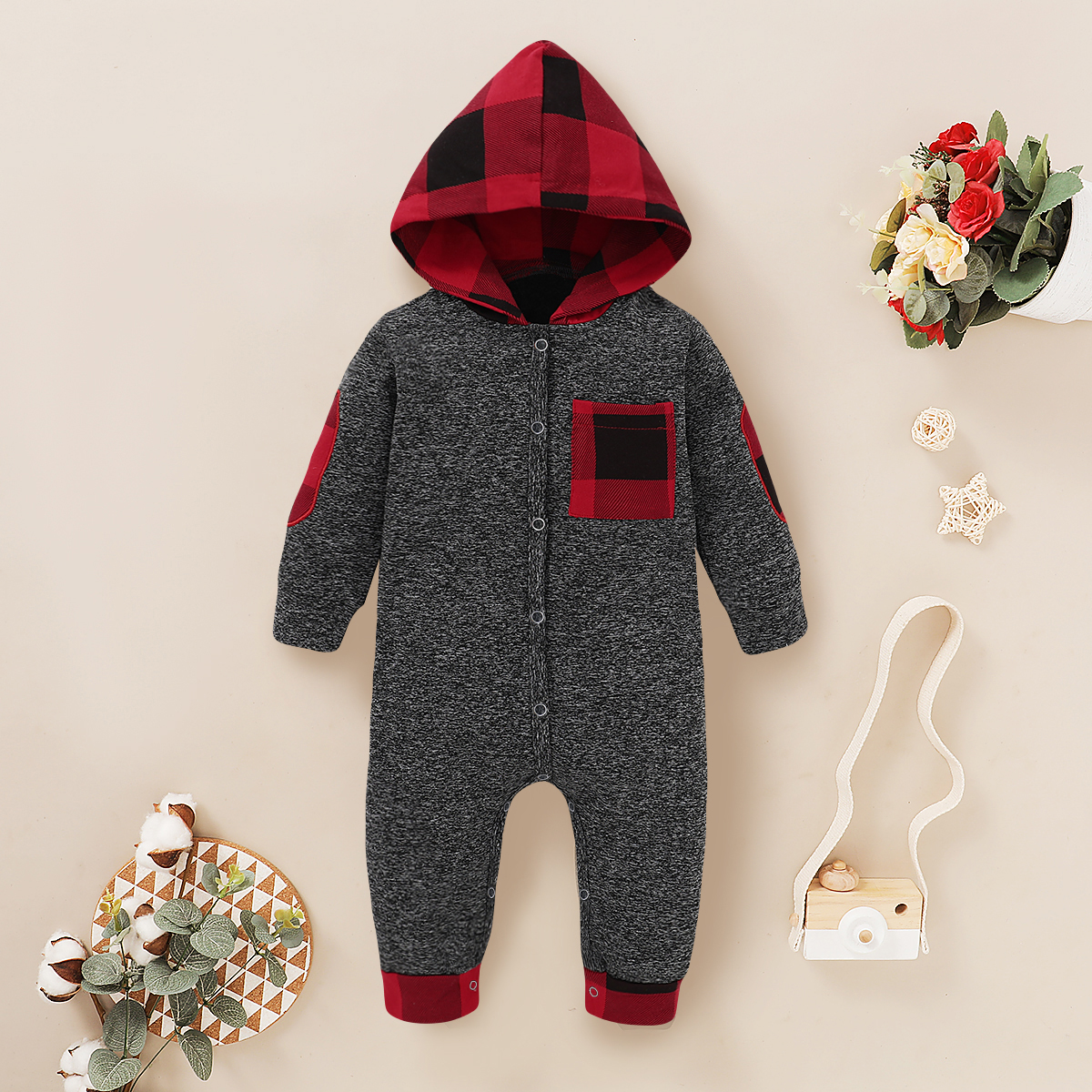 

Baby Plaid Hooded Jumpsuit