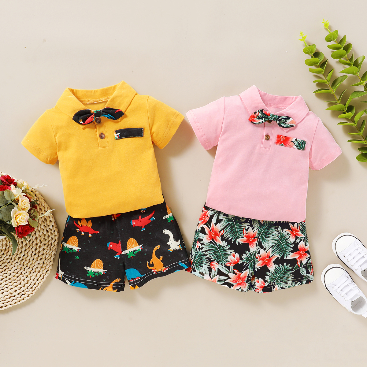

Baby Boy Short-sleeve Tee and Printed Shorts Set