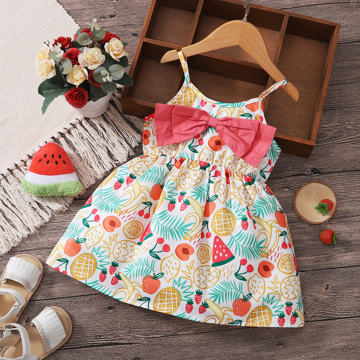 

Colorful Fruit Print Baby Sling Dress