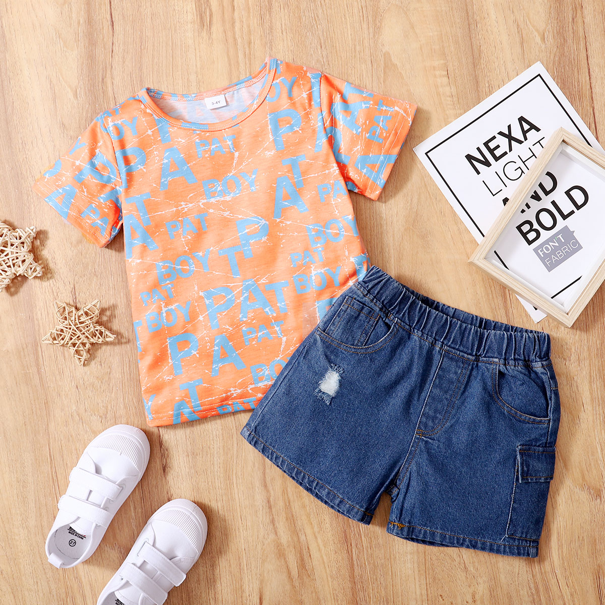 

2-piece Toddler Boy Letter Tee and Jeans