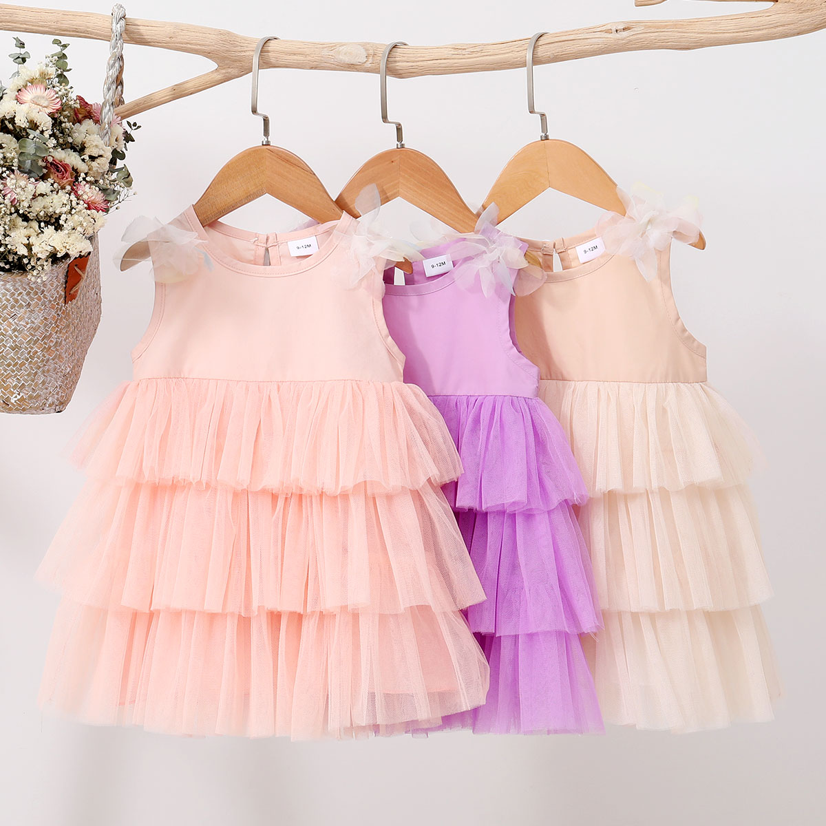 

100% Cotton Solid Mesh Layered Baby Dress