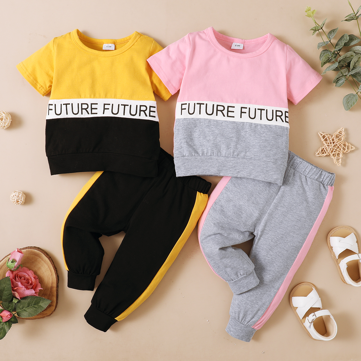 

2pcs Color Block Short-sleeve Baby Set