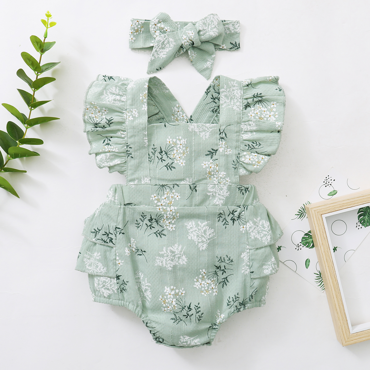 

100% Cotton 2pcs Floral Print Baby Romper Set