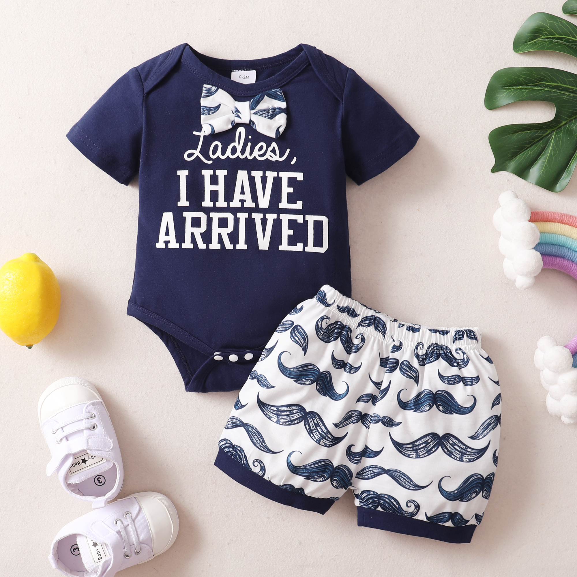 

2pcs Letter and Beard Short-sleeve Baby Romper Set
